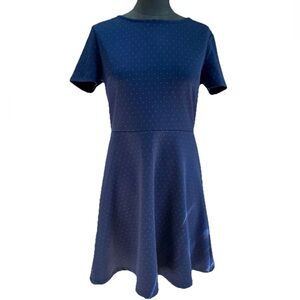 Gap ladies size 6 Navy blue polka dot dress fit‎ & flare EUC back zip stretch